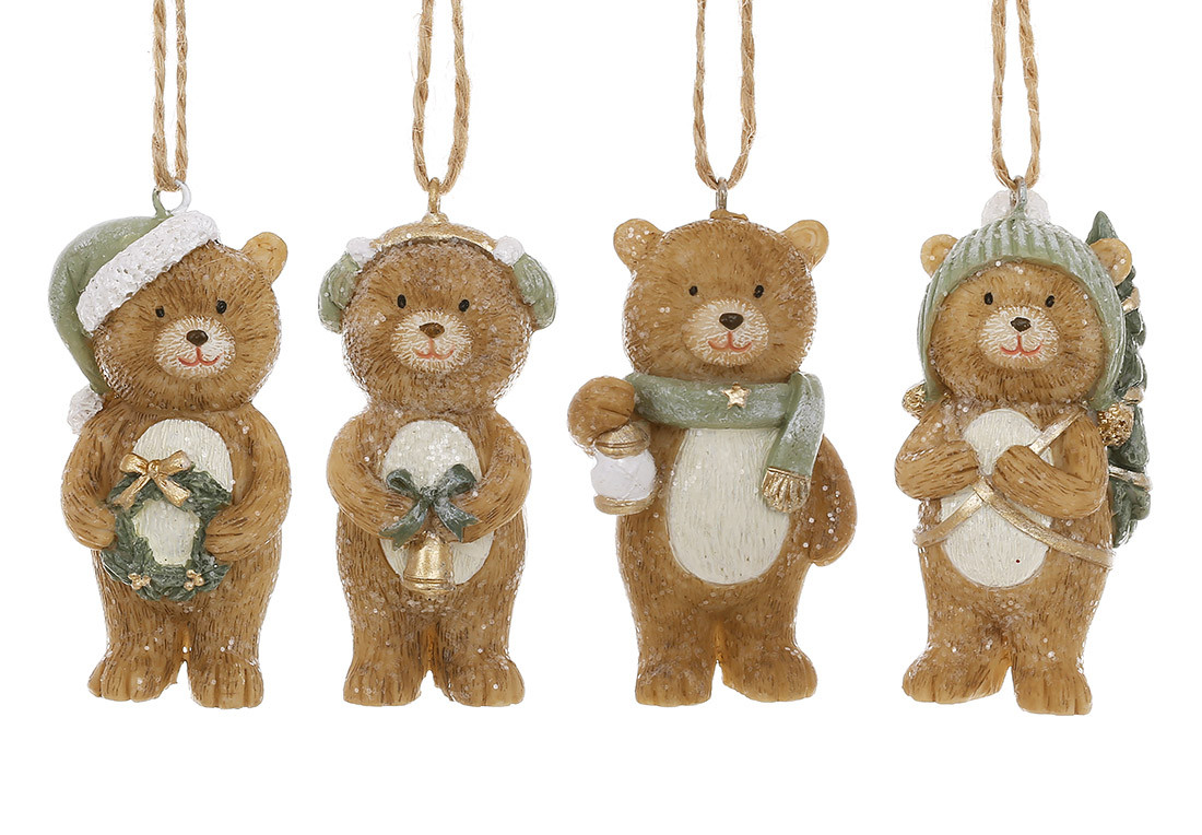Набір Ялинкова прикраса Ведмедики Тедді 7 см, 4 дизайни, фото 1