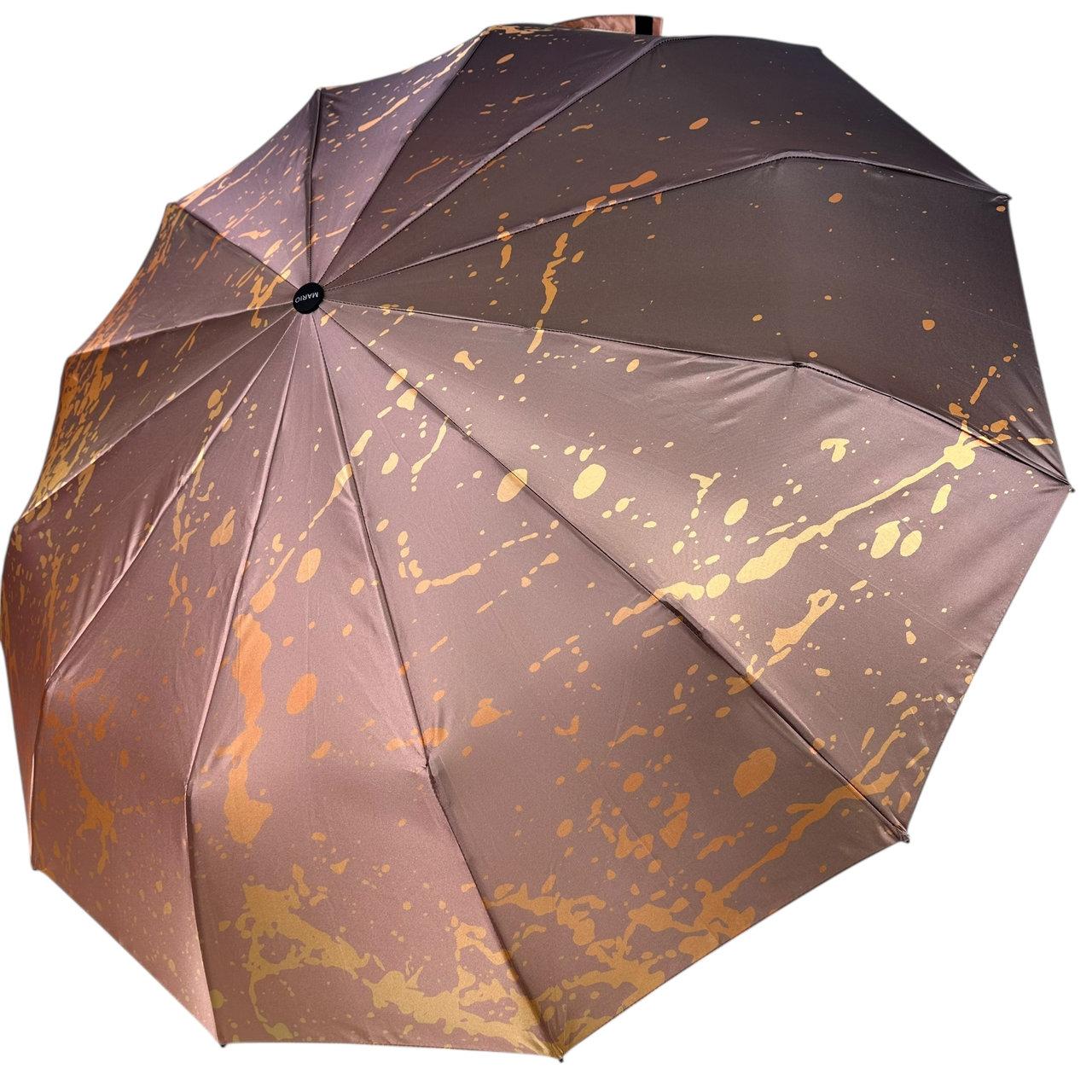 Жіноча парасолька автомат на 12 спиць сатиновий купол з принтом від Mario, чорна ручка, N0190-3