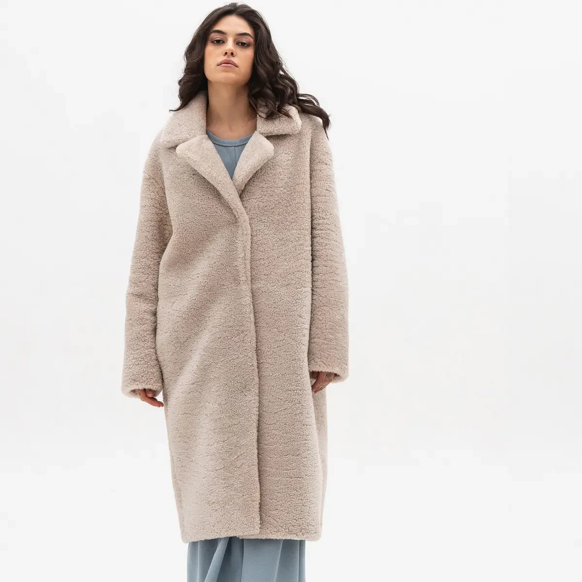 Шуба пальто керлі VK перлинна довга (Арт. LT457-3141) 42, фото 1