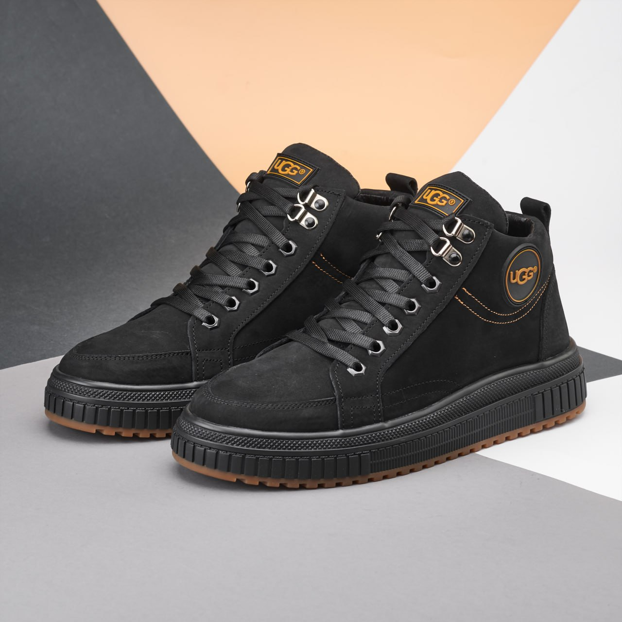 Зимові чоловічі шкіряні черевики, кросівки чорні утеплені з натурального нубука на хутрі на зиму для чоловіків, розмір 40-45, фото 1