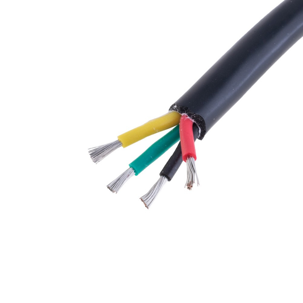 Силіконовий провід 4-жильний в чорній оболонці 18AWG(1mm2 40/0.18/TS) чорний, червоний, жовтий, зелений, 1м