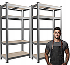 Набір з 2-х металевих стелажів (180 x 90 x 30 см) 5 полиць, навантаження - 175 кг на полицю, Сірий, фото 2