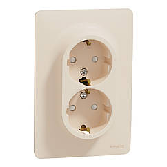 Розетка подвійна із заземленням та шторками Unica New бежевий NU206744
