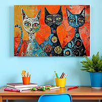 Абстрактна картина з котиками Друк на полотні Декор для дитячої кімнати 60х40см, фото 3