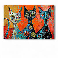 Абстрактна картина з котиками Друк на полотні Декор для дитячої кімнати 60х40см, фото 2