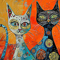 Абстрактна картина з котиками Друк на полотні Декор для дитячої кімнати 60х40см, фото 4