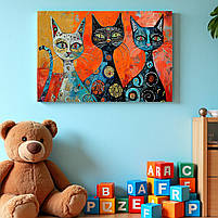 Абстрактна картина з котиками Друк на полотні Декор для дитячої кімнати 60х40см, фото 5