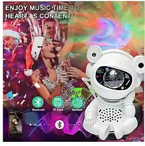 Лазерний дизайнерський нічник-проєктор зоряного неба "Астронавт" з пультом, що сидить XL, підтримка Bluetooth та TF-карт, фото 5