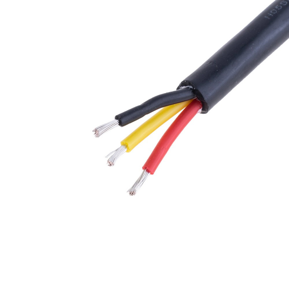 Силіконовий провід 3-жильний в чорній оболонці 19AWG(0.75mm2 30/0.18/TS) чорний, червоний, жовтий, 1м