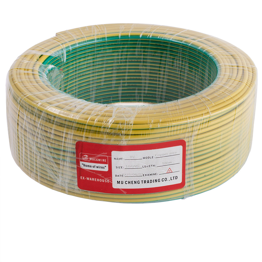 Провід одножильний 2.5mm² (14AWG, 1xD1.78мм, мідь, PVC), жовто-зелений, 1м