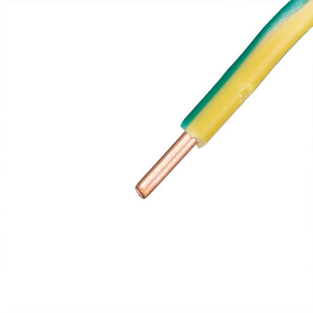 Провід одножильний 2.5mm² (14AWG, 1xD1.78мм, мідь, PVC), жовто-зелений, 1м, фото 2
