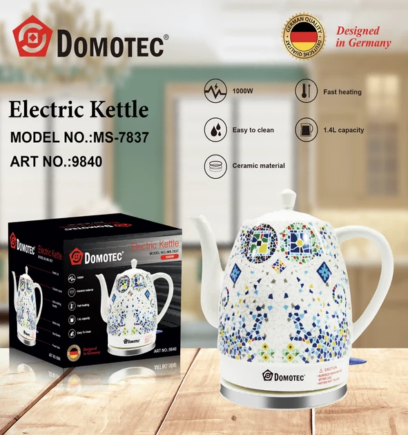 Електричний керамічний чайник Domotec MS-7837 1.4л 1000 Вт з термозображенням "Мозаїка"