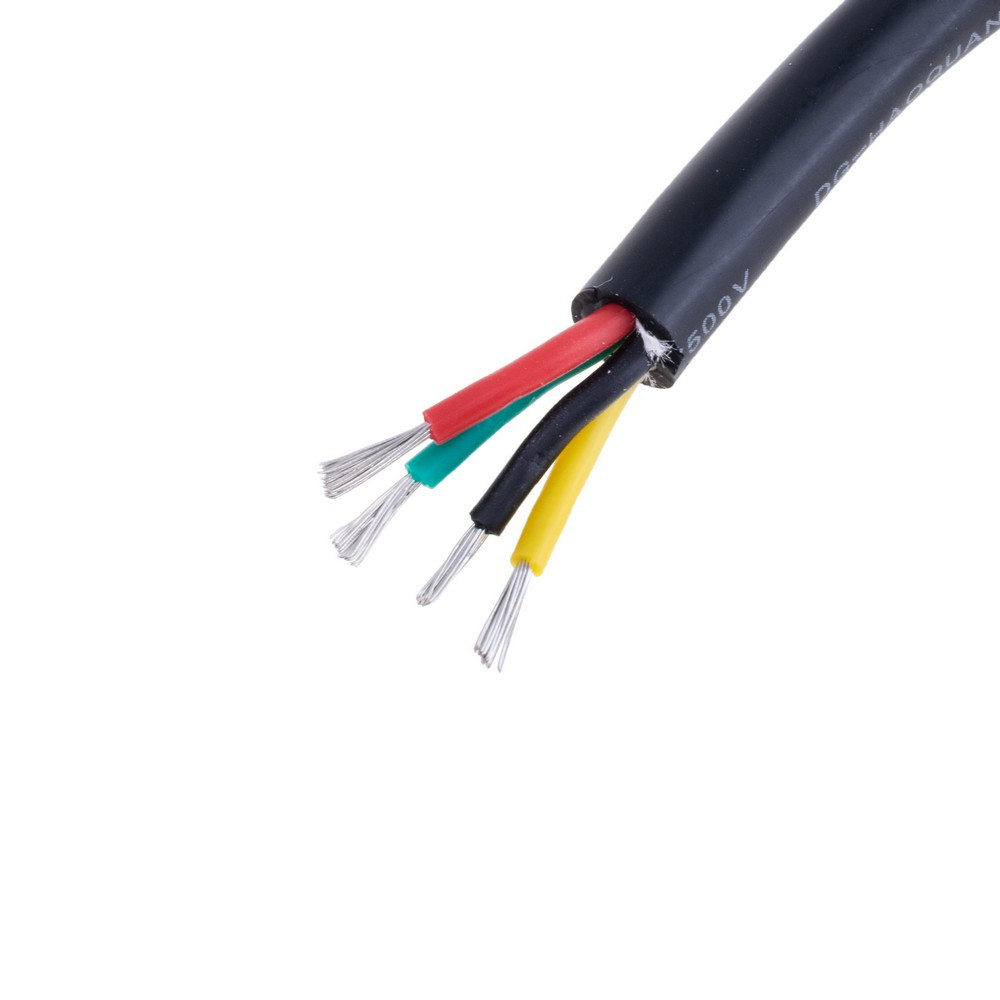 Силіконовий провід 4-жильний в чорній оболонці 20AWG(0.5mm2 20/0.18/TS) чорний, червоний, жовтий, зелений, 1м