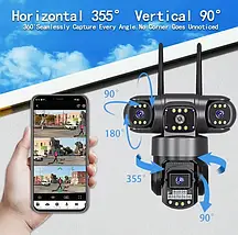 Вулична камера 3в 1, V380 Pro,  на 3 лінзи працююча через Wi Fi , огляд 360°, нічне баченням, детекцієя руху, фото 2