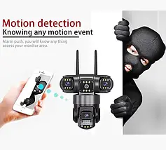 Вулична камера 3в 1, V380 Pro,  на 3 лінзи працююча через Wi Fi , огляд 360°, нічне баченням, детекцієя руху, фото 5