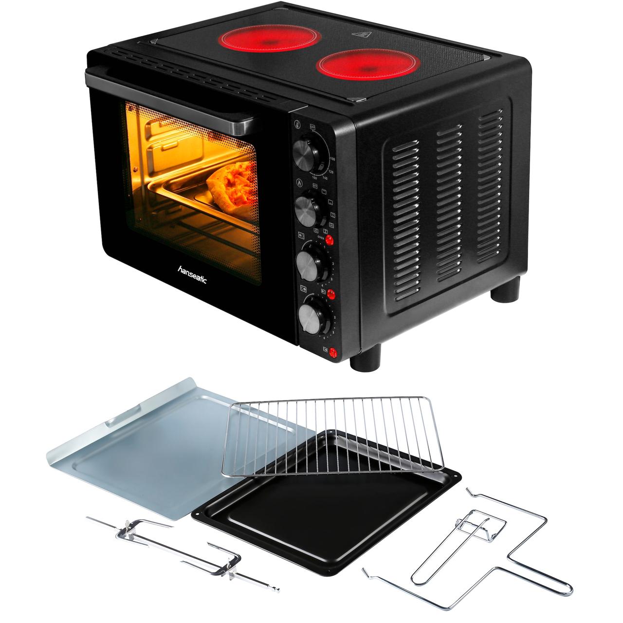 Мультидуховка Hanseatic »HMO287BKB з 2 склокерамічними варочними варочними», верхнім/нижнім нагріванням/циркуляцією; 28 л, фото 1