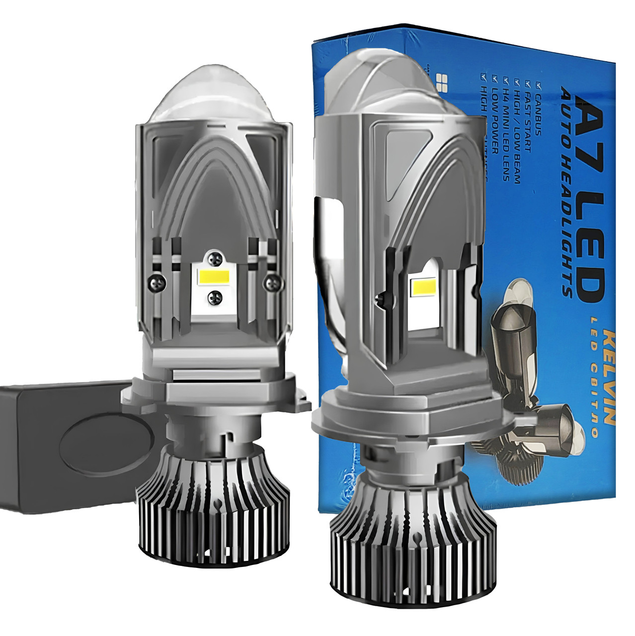 Світлодіодні LED міні лінзи H4 45W 9-16V KELVIN 8000Lm 6000K лампи з лінзою, фото 1