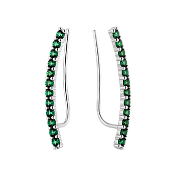 Срібні сережки каффи з маленькими зеленими фіанітами