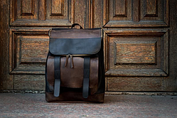 Рюкзак формату А4 ручної роботи шкіряний коричневий 40 см*20 см