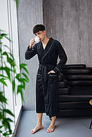Халат чоловічий велюровий на запах шаль чорний