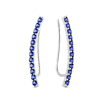 Срібні сережки каффи з маленькими синіми фіанітами