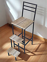 Стілець драбина зі спинкою в стилі Лофт Magus дуб сонома Наша Ковка