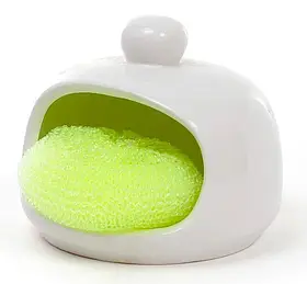 Керамічна підставка для губки Севілья, розмір 11.8-11.8-10см, з губкою у комплекті, колір - білий.