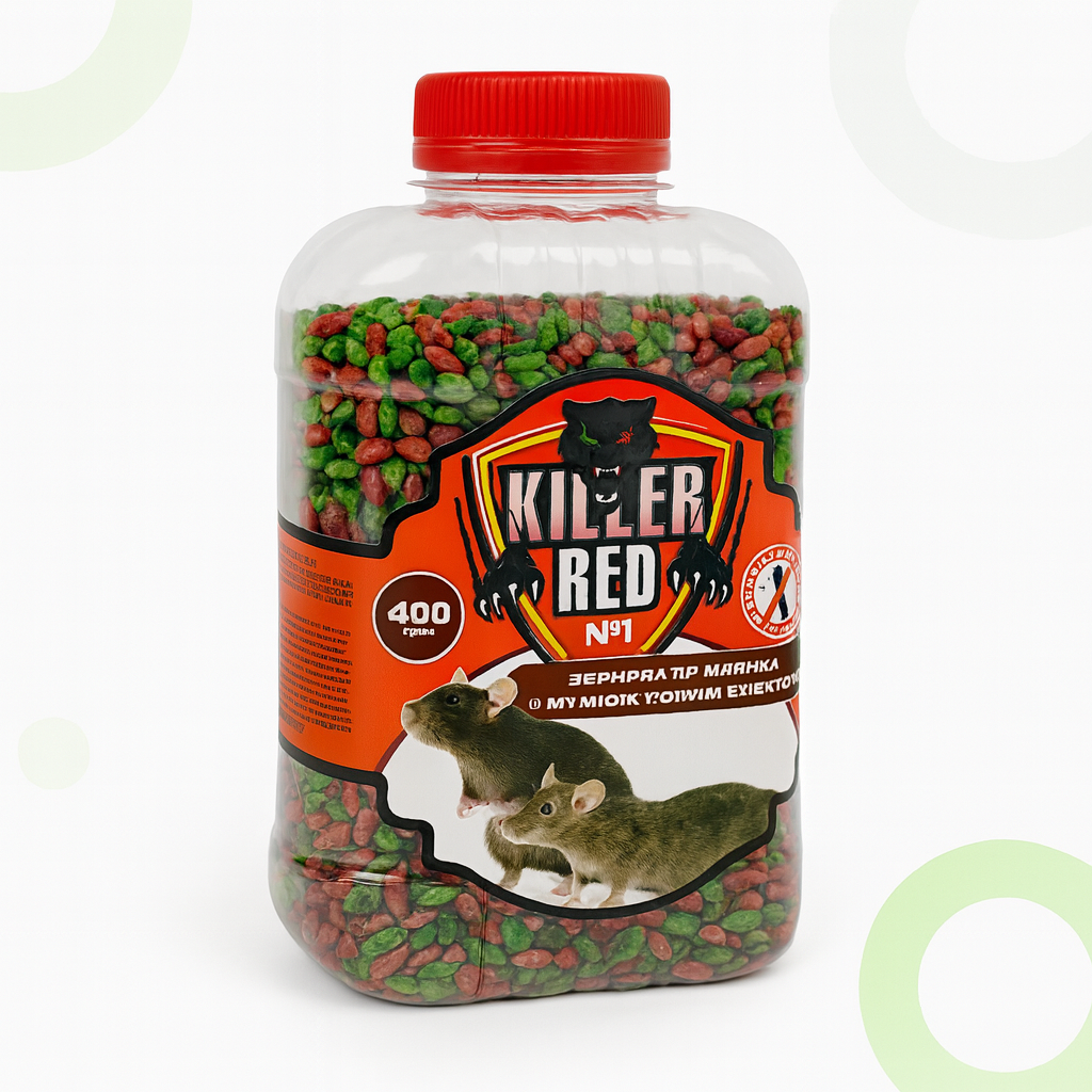 Зерно від щурів і мишей RED KILLER Мікс ПЕТ пляшка 400 г, фото 1