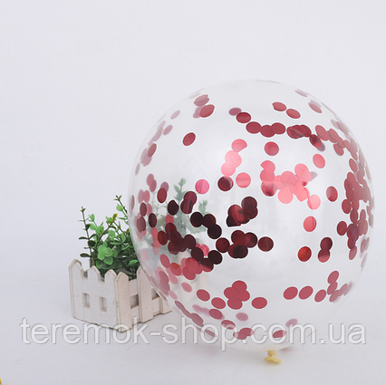 Повітряна куля кристал з червоним конфетті латексний прозорий 30 см 12" 1 шт
