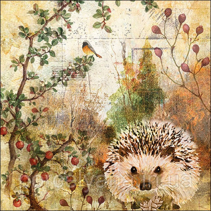 Серветки 33х33 см 20 шт Ambiente Autumn hedgehog, фото 1