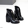 Шикарні чорні шкіряні ботильйони блискавка+шнурівка на середньому стійкому підборі, фото 3