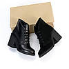 Шикарні чорні шкіряні ботильйони блискавка+шнурівка на середньому стійкому підборі, фото 10