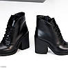 Шикарні чорні шкіряні ботильйони блискавка+шнурівка на середньому стійкому підборі, фото 6