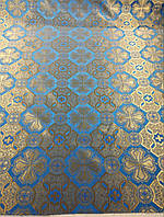 Шовкова церковна тканини Канон синій з золомтом