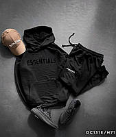 Чоловічий спортивний костюм Essentials однотонний чорний Комплект фірмовий Ессеншиалс штани худі на флісі з логотипом Essentials