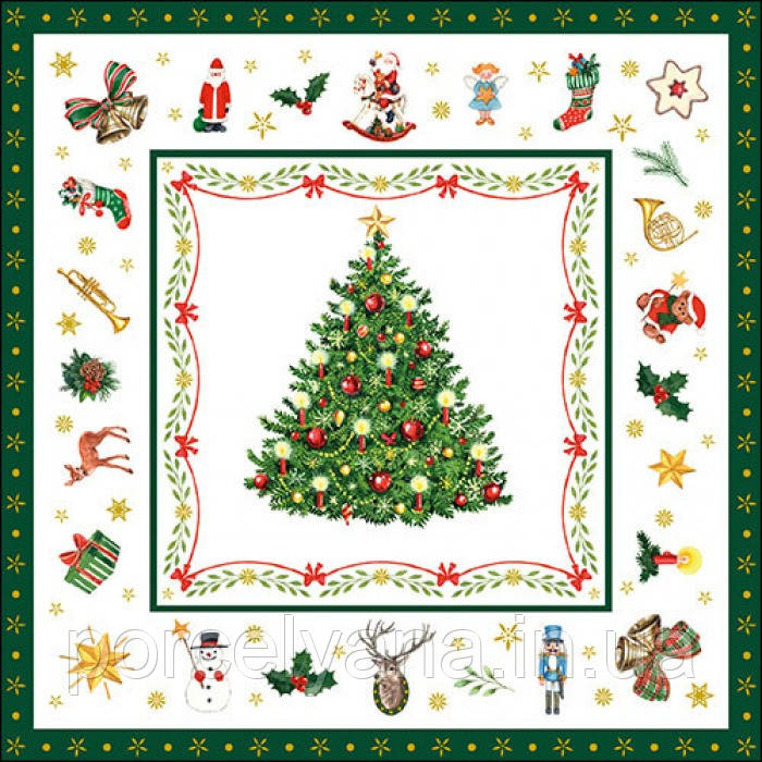 Серветки 33х33 см 20 шт Ambiente Christmas evergreen white, фото 1