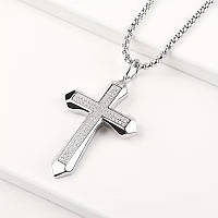 Кулон чоловічий хрест з медичної сталі з фіанітами на ланцюжку 60 см