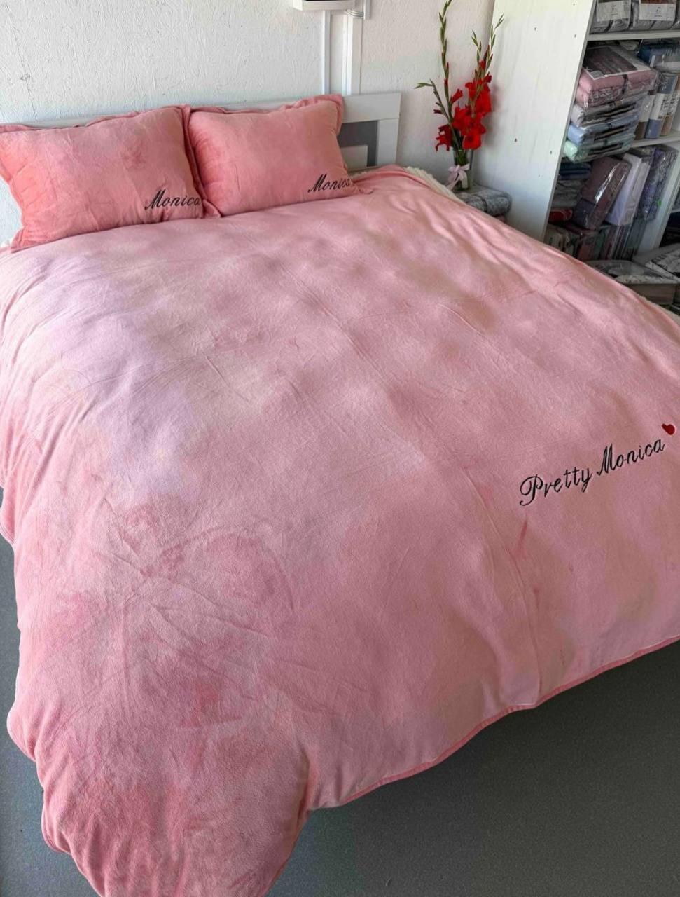 Велюрова постільна білизна Моніка Євро Рожевий