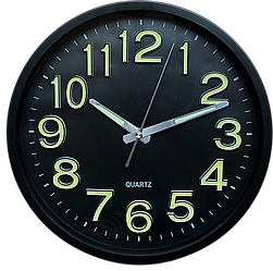 Фосфорний настінний годинник Безшумний (30 см) Світиться Ph-02-B чорний