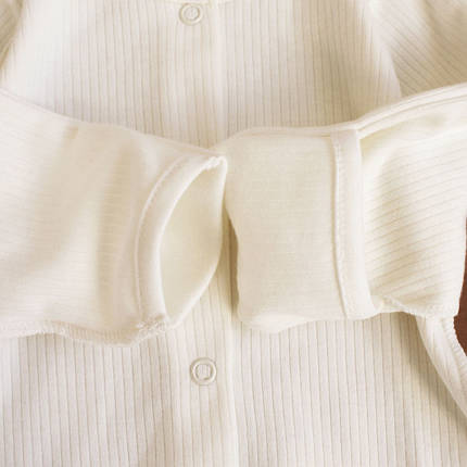 Боді для немовлят молочний у пологовий інтерлок рубчик зовнішні шви рукава царапки розміри 56 62, фото 2