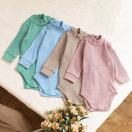 Боді гольф дитячий у рубчик зі стійкою довгий рукав мікс кольорів розміри 62–92, фото 1