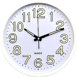 Фосфорний настінний годинник Безшумний (30 см) Світиться Ph-02-W білий