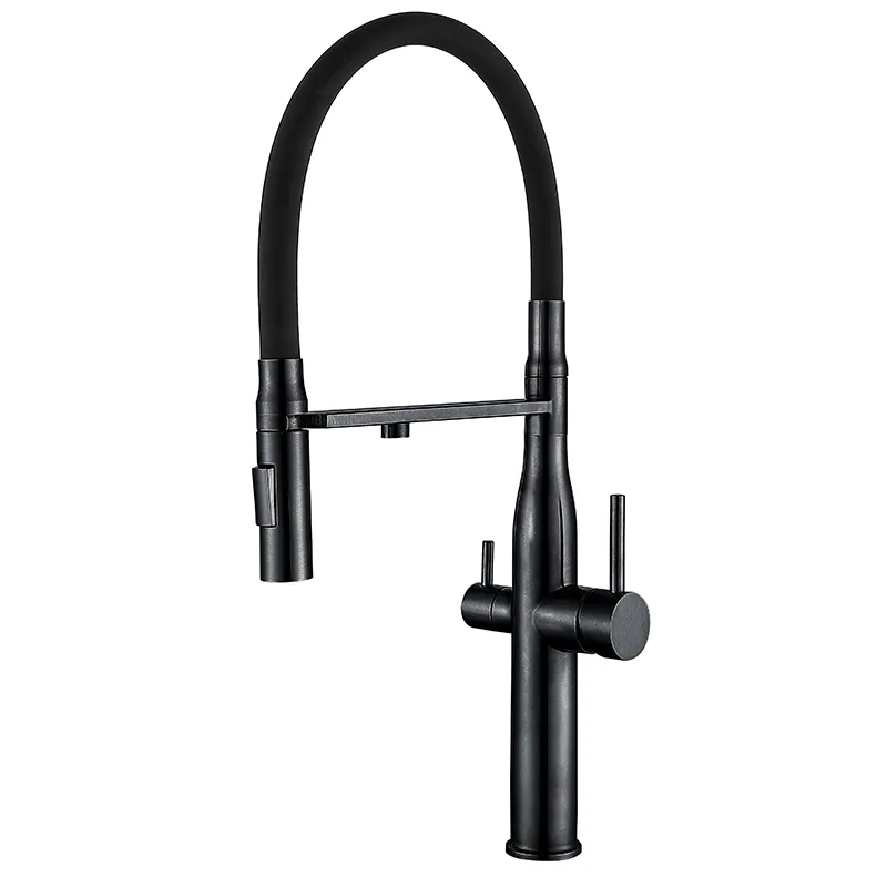 Кухонний змішувач на дві води з гнучким виливом Mixxus VTM-021 Black Refl.Black (MI6089), фото 1