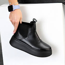 Модні чорні черевики челсі натуральна шкіра на платформі 37