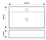 Раковина підвісна Mixxus Premium QUADRO-0206 600х360х130mm з отвором під змішувач та переливом (MP6509), фото 5