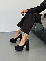 Замшевые женские туфли на каблуке и платформе