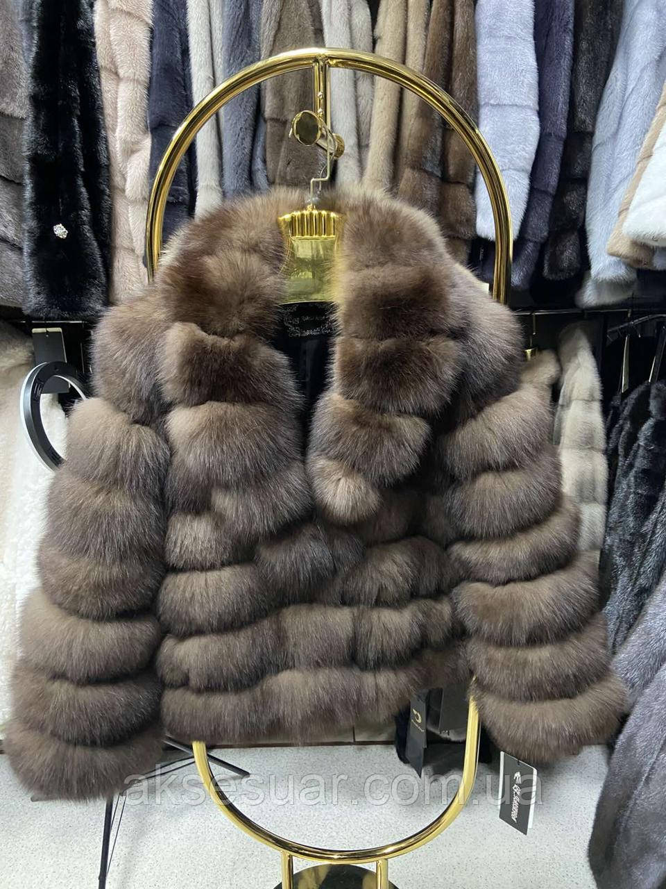 Шуба жіноча з натурального хутра песця під Соболь довжина 65 см, фото 1