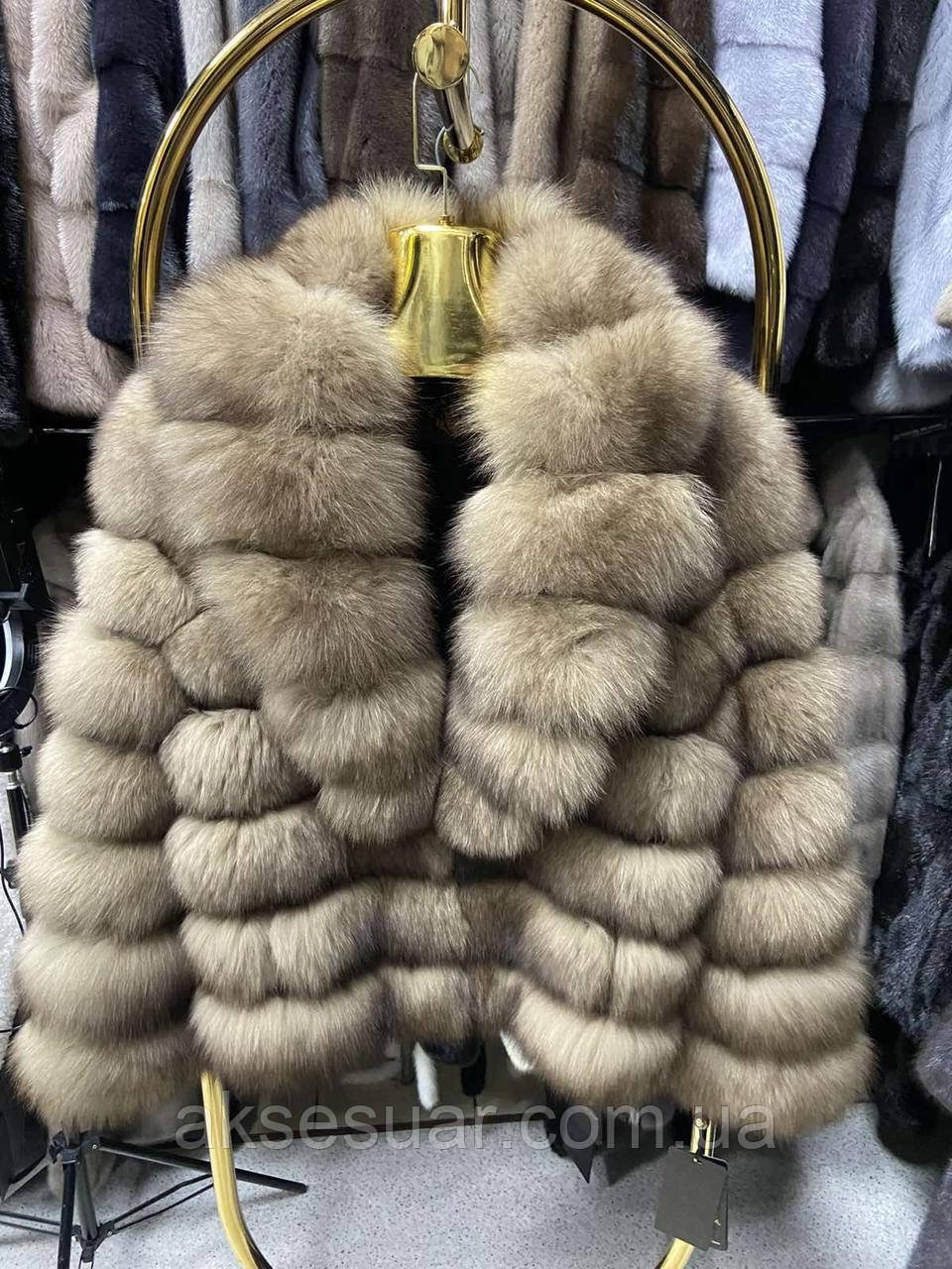Шуба жіноча з натурального хутра песця довжина 65 см, фото 1