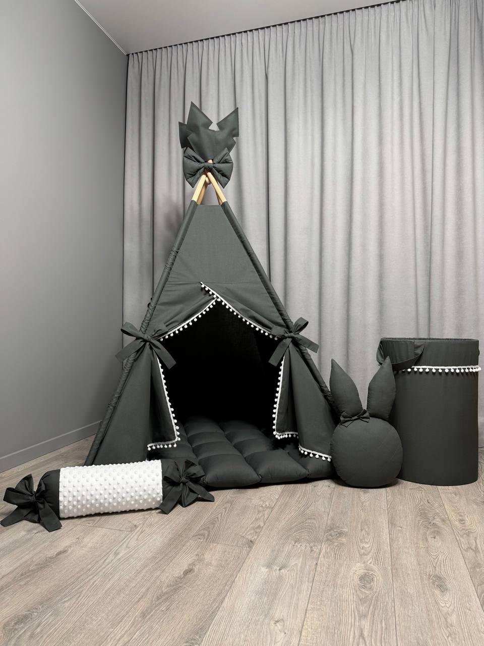 Вігвам для дітей Графіт 3 БОНБОН з Кошиком Повний комплект, вігвам для хлопчика, вігвам для дівчинки, дитячий вігвам, вігвам, фото 1
