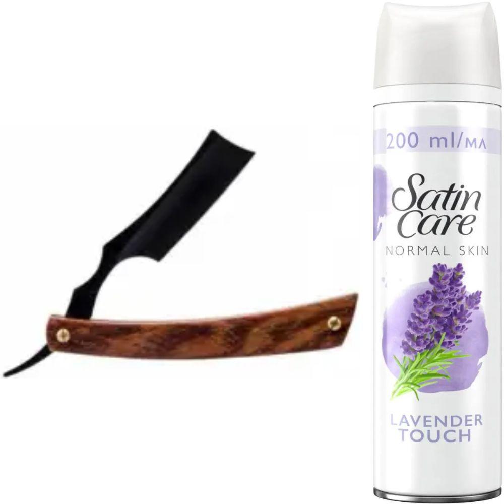 Небезпечна бритва/шавета розкладна Straight Razor + гель для гоління Gillette Satin Care Gel Lavender 200 мл, фото 1
